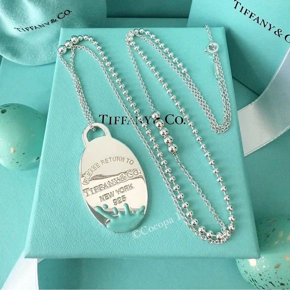 🩵 Tiffany & Co. 🎨 RARE Return To Tiffany Blue Splash Tag Oval Pendant 🤍 - Picture 11 of 15